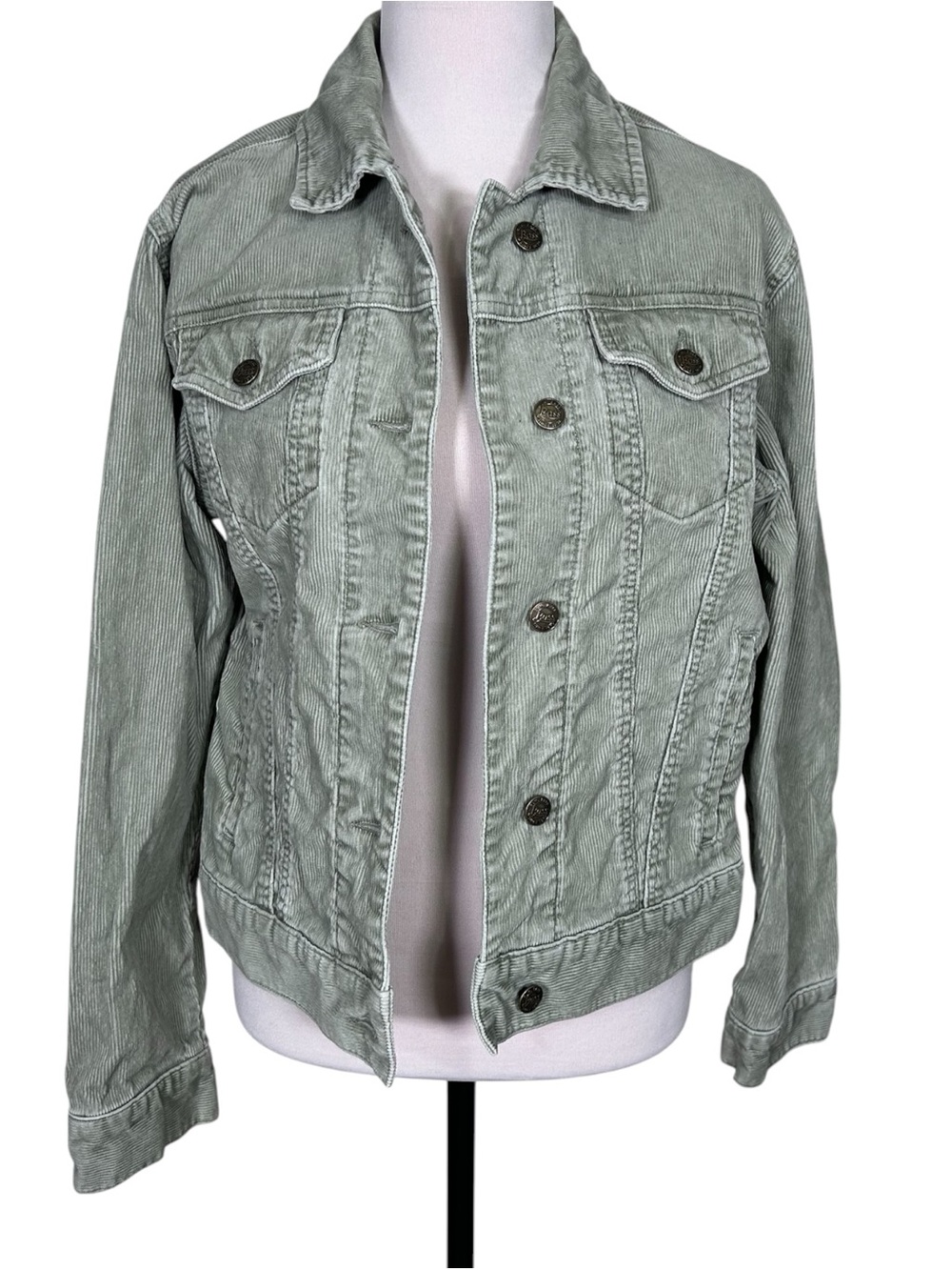 Vintage G.H. Bass Sage Green Corduroy Trucker Jacket M Y2K 00s Western